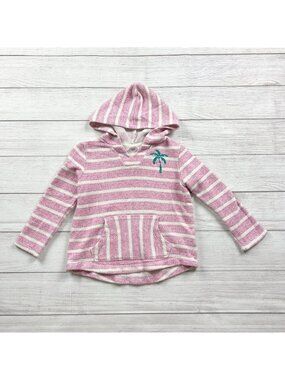 Old Navy Striped Pink White Hooded Palm Tree Pullover Sweater S 6-7
